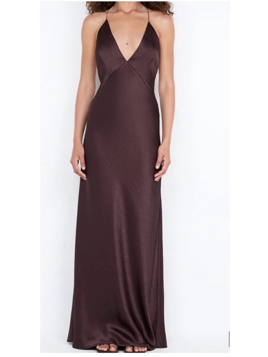 Bec & Bridge Chocolate Brown Satin Slip Maxi Dress